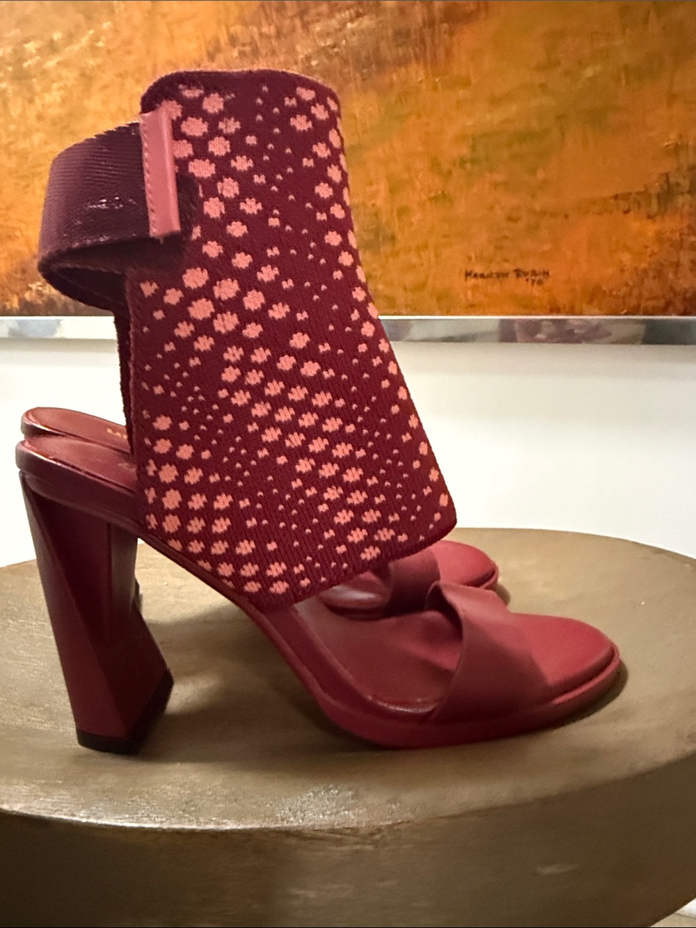 United Nude Burgundy Knit Ankle-Cuff High Heel Sandals